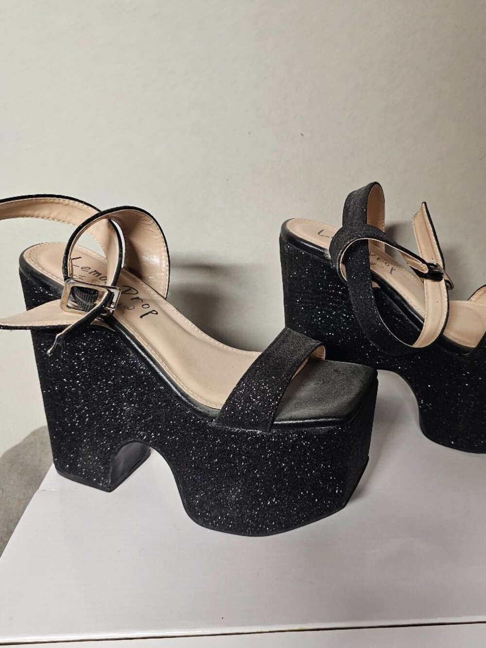 Black glitter wedges